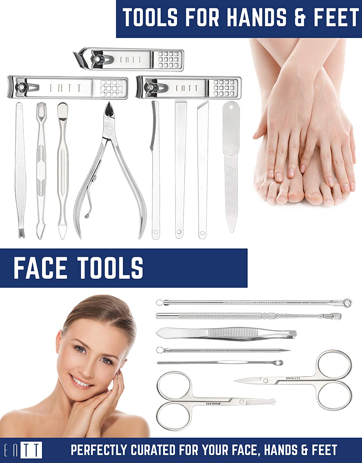 ENTT Pedicure Manicure Kit - Manicure Tools Grooming Kit for Men, Women - 18 PC Rubberized Finish Kit - Premium Quality Professsional Tool Kit - For Travel, Home, All Purpose Set (Blue Case) For Nails - Image 3